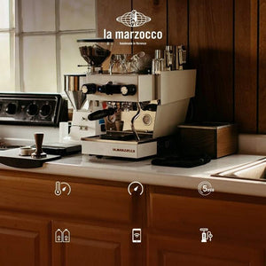 صانعة قهوة La Marzocco Linea Micra في ركن القهوة المنزلي home barista station setup.