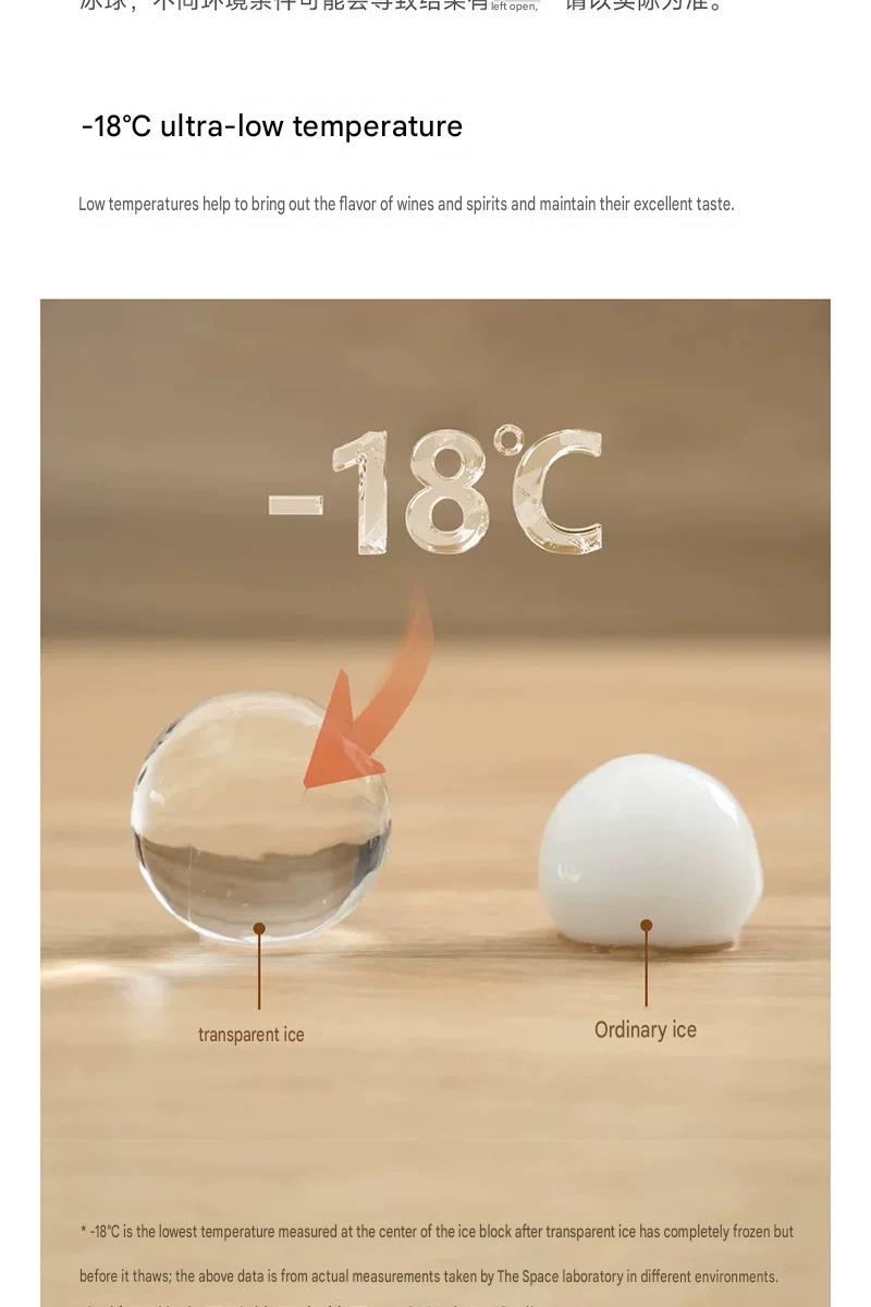 An infographic illustrating the internal low-temperature freezing performance of a round ice maker machine reaching down to minus eighteen degrees Celsius.
