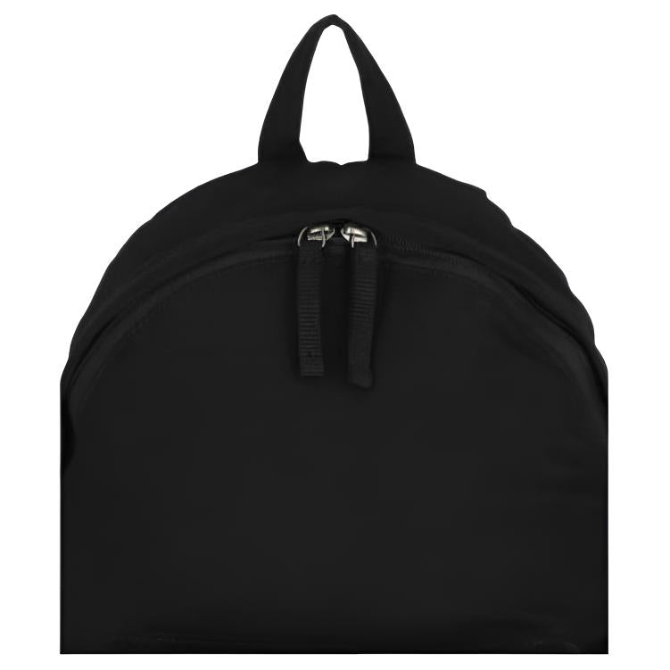 Close-up of the top handle and sturdy double zip closure on an original Ralph Lauren black school backpack.

لقطة قريبة للمقبض العلوي وإغلاق السحاب المزدوج المتين على حقيبة ظهر مدرسة رالف لورين أصلية باللون الأسود.