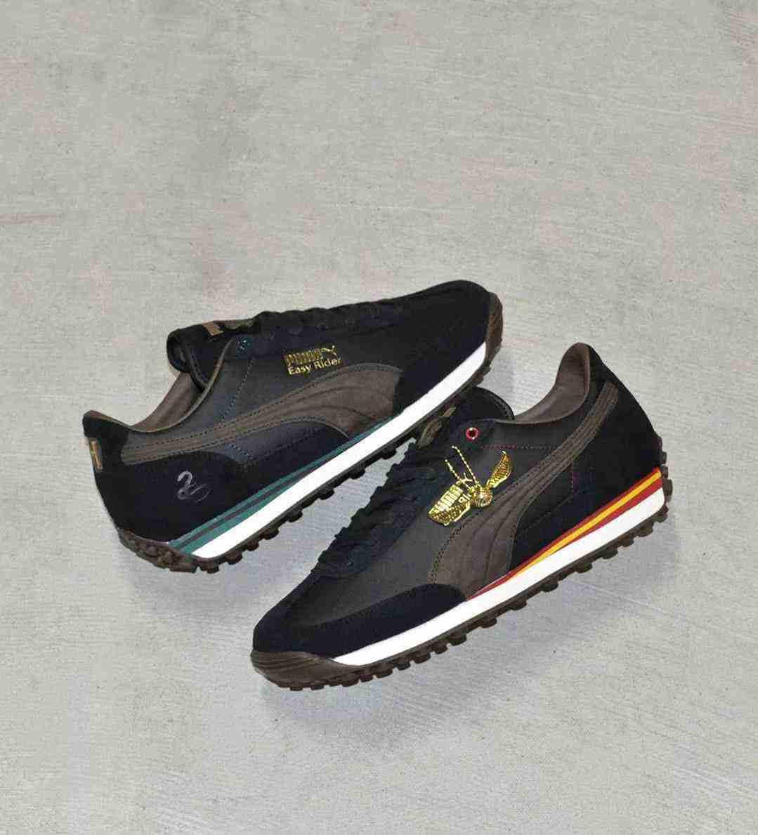 Puma Easy Rider Harry Potter shoes lifestyle angle shot displaying inner Gryffindor accent colors.