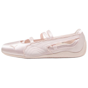 Puma Speedcat Ballet satin pink shoes side view displaying silky upper and formstrip.