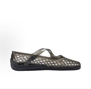 Puma Speedcat Ballet Strap black jelly women shoes profile view showing buckle strap detail.