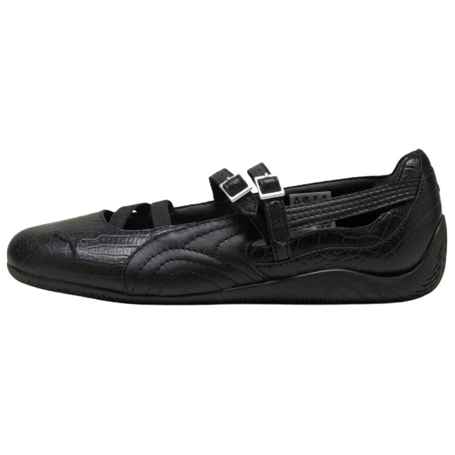 Puma Speedcat Ballet Strap black leather shoes side view displaying double buckle design.