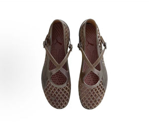 Puma Speedcat Ballet Strap brown jelly shoes top view showing insole and upper strap layout.