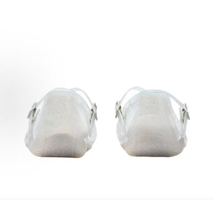 Puma Speedcat Ballet Strap clear jelly shoes back view displaying translucent heel design.