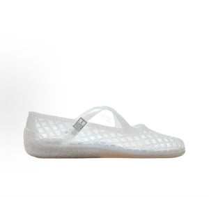 Puma Speedcat Ballet Strap clear jelly women shoes profile view showing buckle strap detail.