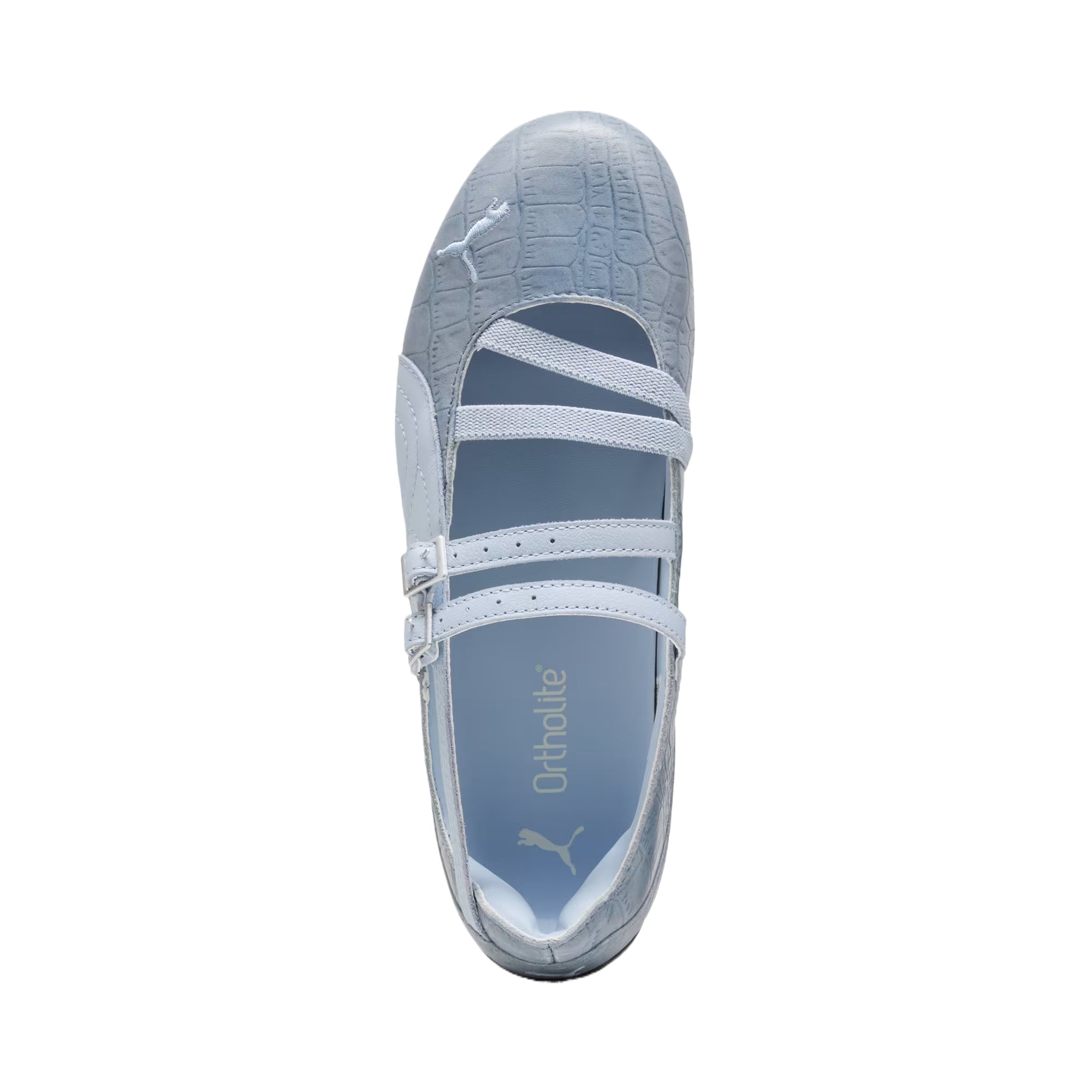 حذاء بوما نسائي Speedcat Ballet Strap أزرق فاتح من الأعلى يوضح الضبان والأربطة.