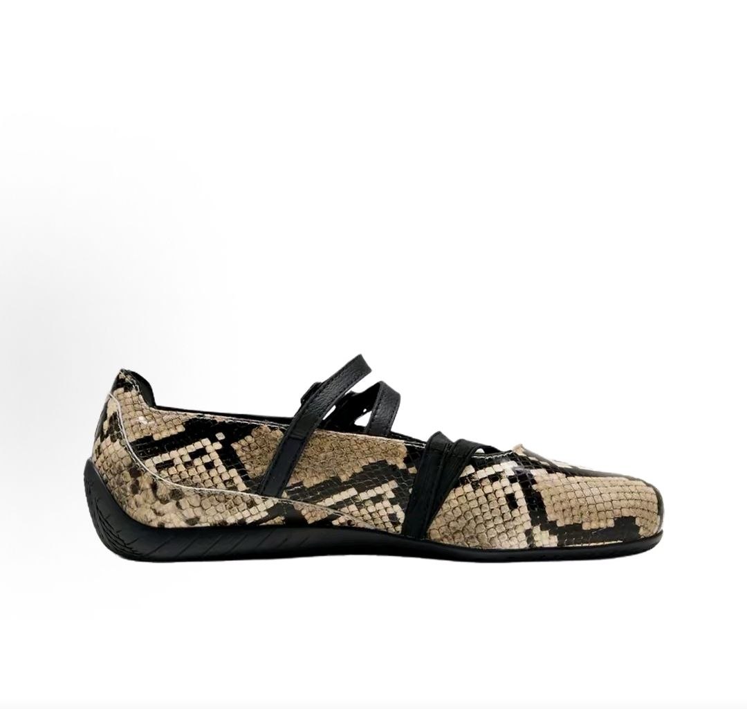 Puma Speedcat Ballet Strap snakeskin women shoes profile view showing python print pattern.