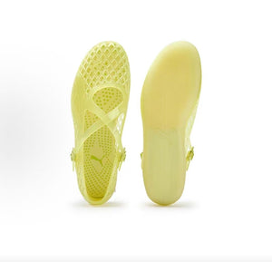 Puma Speedcat Ballet Strap yellow jelly shoes top insole view and smooth translucent outsole pattern.