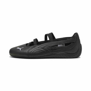 Puma Speedcat Ballet triple black shoes inner side profile view on clean background.