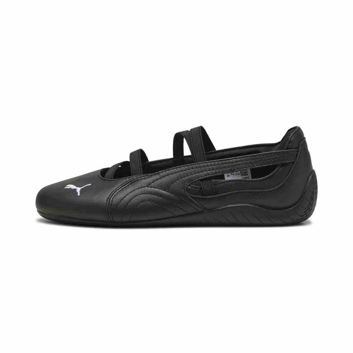 Puma Speedcat Ballet triple black shoes side view displaying all black leather upper design.
