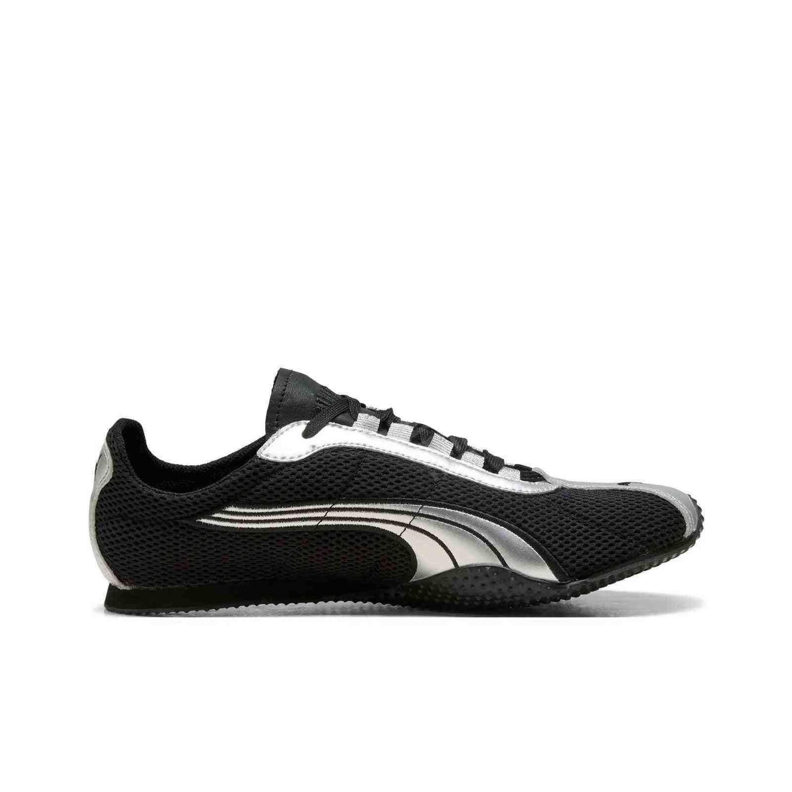 Puma Speedcat black silver mesh shoes profile view showing breathable mesh upper construction.