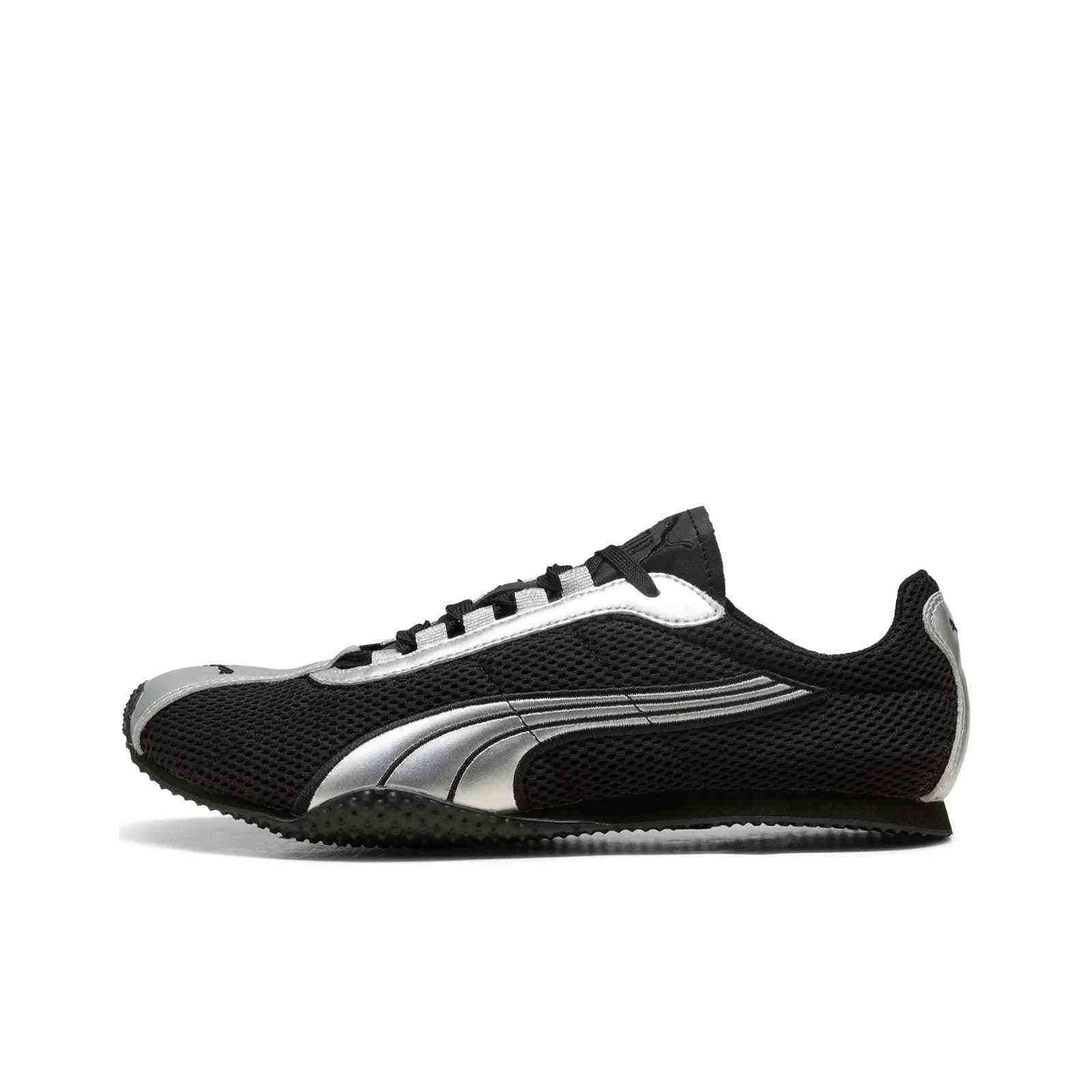 Puma Speedcat black silver mesh shoes side view displaying metallic formstrip design.