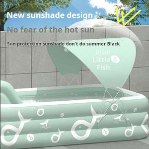 مسبح Swimming Pool مع زحليقة Slide ومظلة Sunshade لون أخضر.