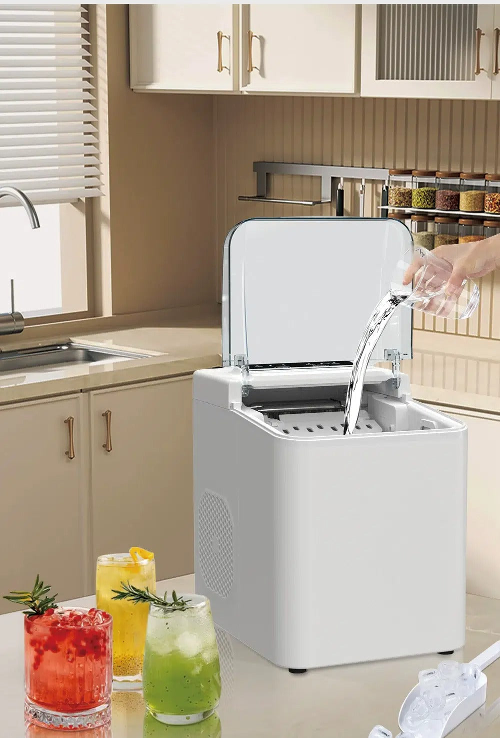 Ice Maker Machine producing fresh ice cubes for cold drinks at home and office