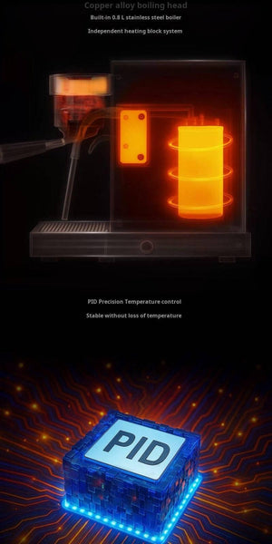 نظام التسخين المزدوج والتحكم PID لمكينة قهوه WPM KD-410 PID heating system poster.