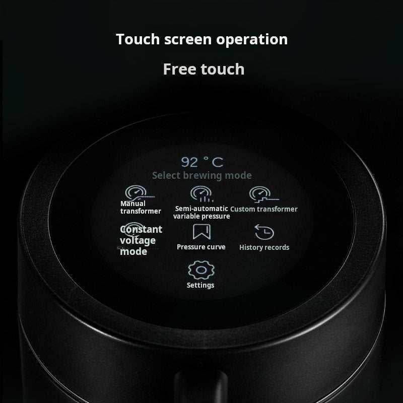 تفاصيل واجهة شاشة اللمس الرقمية في ماكينة تحضير اسبرسو منزلية WPM KD-410 touch interface close-up.