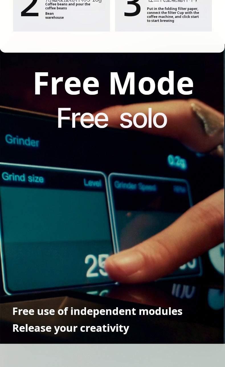 شاشة التحكم لماكينة xbloom free mode view توضح وضع التحكم اليدوي المخصص.