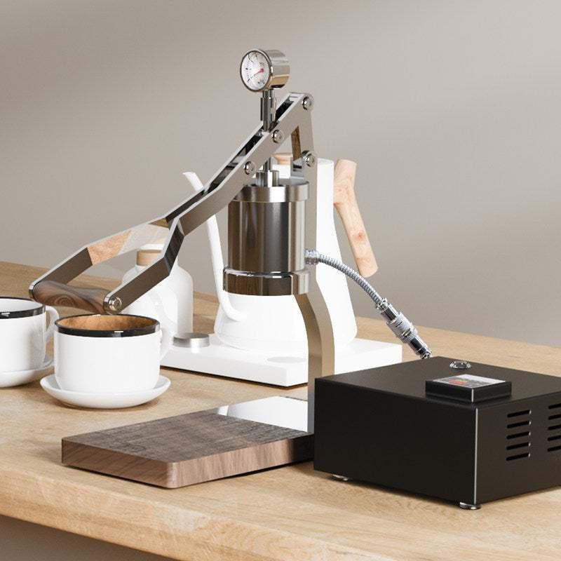 ماكينة اسبريسو احترافية يدوية XOM Craft indoor coffee station view مع وحدة التحكم بالتسخين.